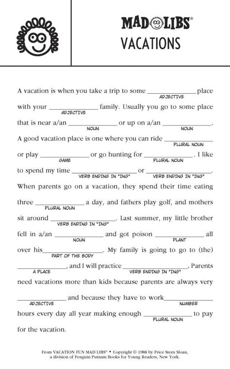 Printable Mad Lib Worksheets For Adults Printable Madlibs Com