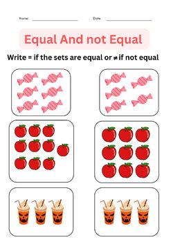 Printable Worksheets Equal And Not Equal For Kindergarten Tpt