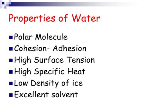 Properties Of Water Polar Molecule Cohesion And Adhesion Ppt Video
