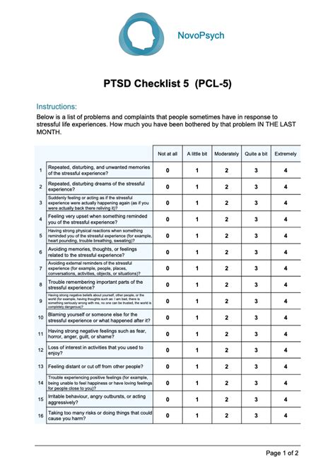 Ptsd Checklist For Dsm 5 Criteria Pcl 5 Self Assessment Questionnaire