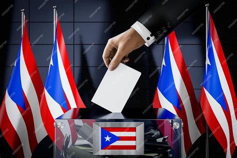 Puerto Rico Flags Hand Dropping Ballot Card Into A Box Voting
