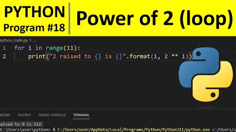 Python Program 18 Display Powers Of 2 Using For Loop In Python Youtube