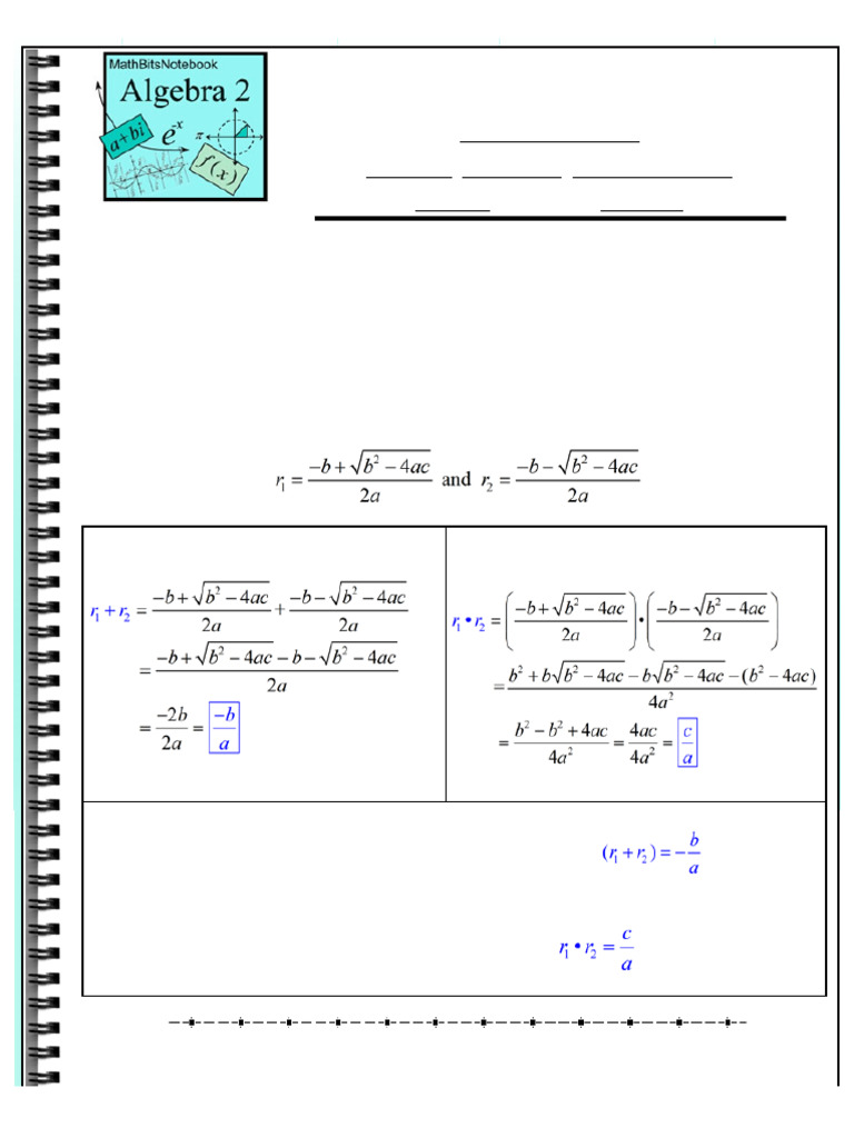 Quadratic Complex Roots Mathbitsnotebook A1 Ccss Math