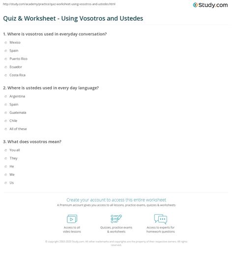 Quiz Worksheet Using Vosotros And Ustedes Study Com