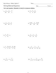 Rational Equations With Extraneous Solutions Worksheet