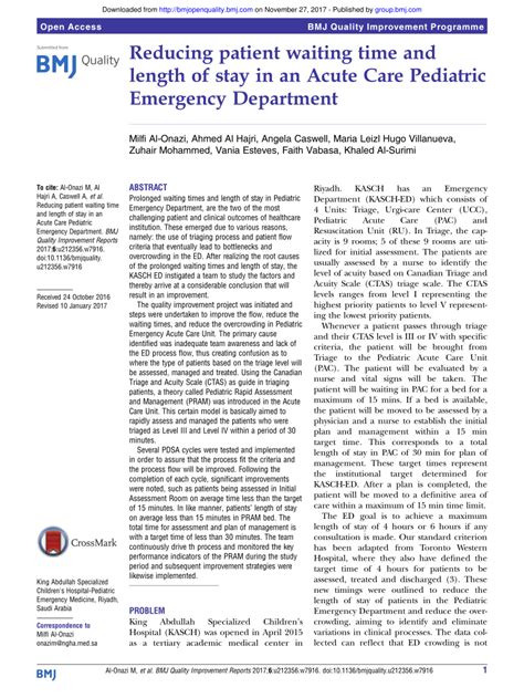 Reducing Patient Waiting Time And Length Of Stay In An Acute Care