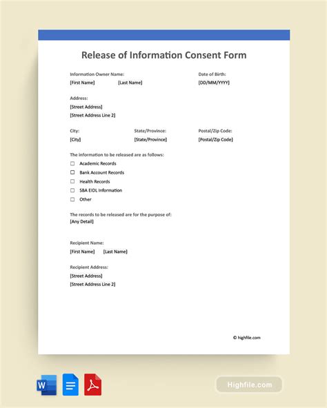 Release Of Information Consent Form Word Pdf Google Docs