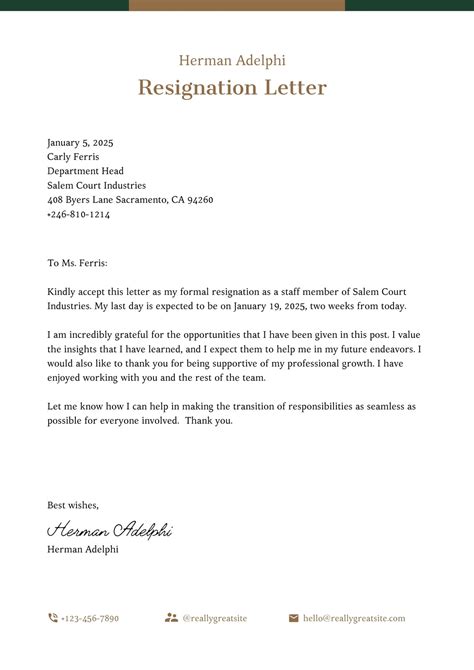 Resignation Letter Examples