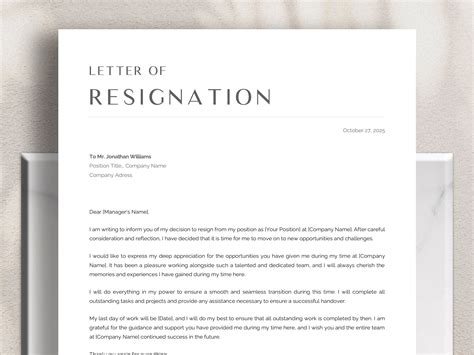 Resignation Letter Template Microsoft Word