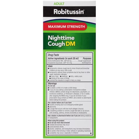 Robitussin Maximum Strength Nighttime Cough Dm Cough Medicine For