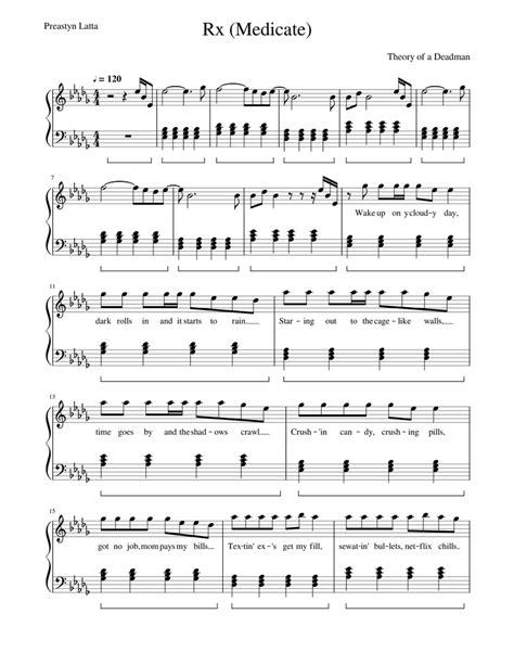Rx Medicate Theory Of A Deadman Piano Sheet Sheet Music For Piano