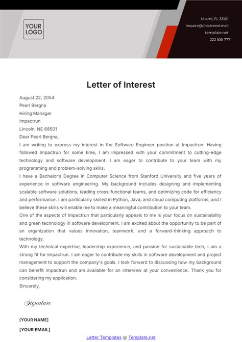 Sample Letter of Interest Template