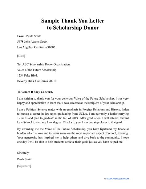 Scholarship Donor Thank You Letter Template Infoupdate Org