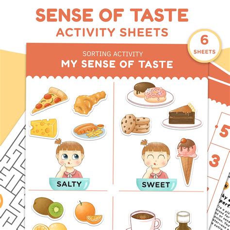Sense Of Taste Activity Sheet Toddler Preschool Matching Activity