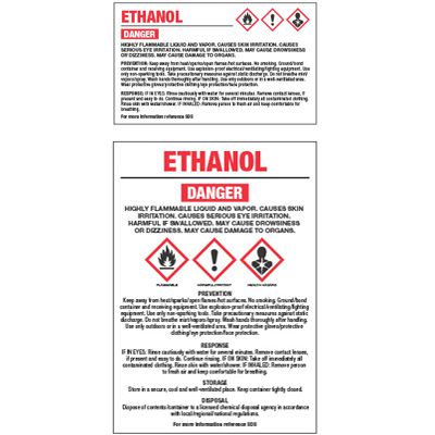 Seton Identification Products Ghs Chemical Labels Ethanol 2 1 4 H