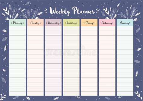 Simple Colorful Spanish Weekly Planner Printable Vector Schedule