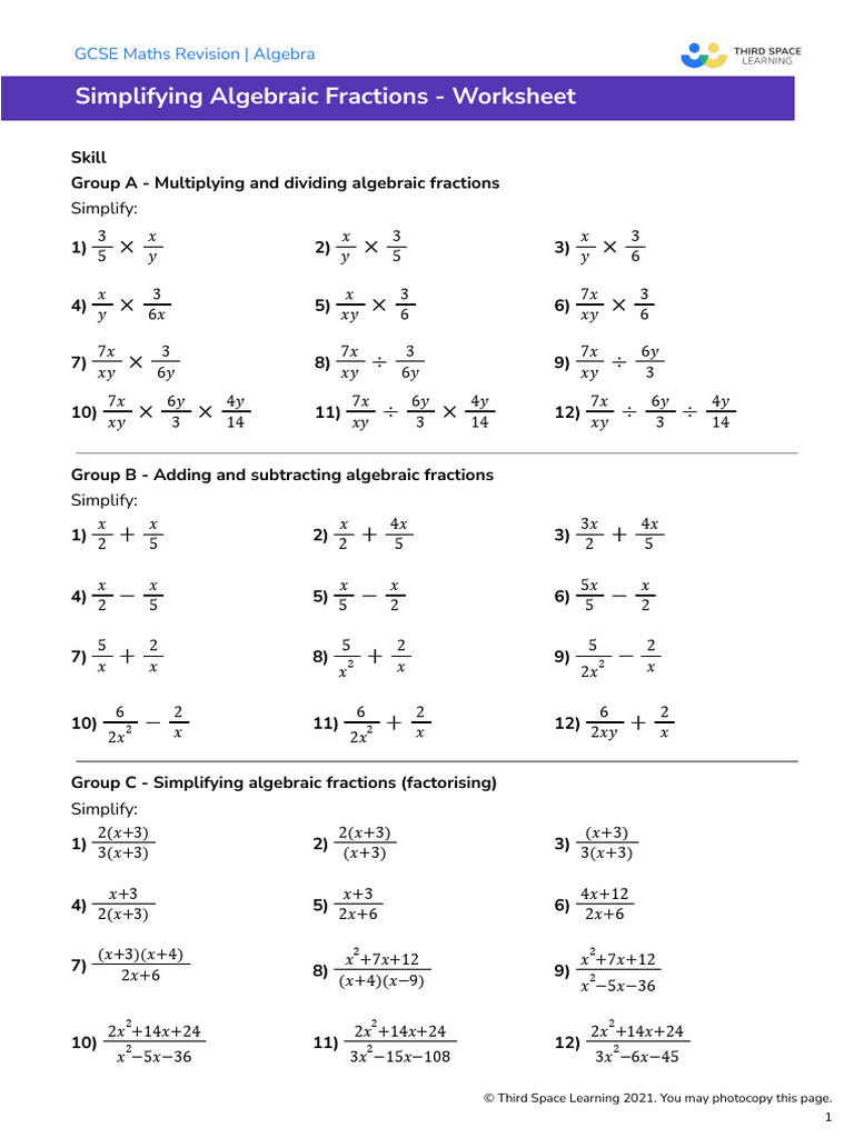 Simplifying Fractions Gcse Maths Steps Examples Worksheets Library