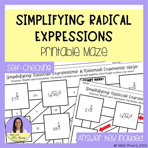 Simplifying Radical Expressions Maze Worksheet Made By Teachers