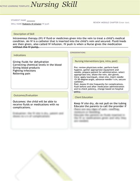 Solution Ati Nursing Skills Template Ped Iv Infusionpush Studypool