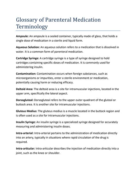 Solution Glossary Of Parenteral Medication Terminology Studypool