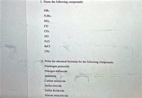Solved 1 Name The Following Compounds Nh N2br4 No2 Co Co2 No No Brcl