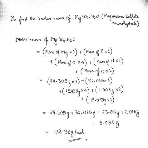 Solved 12 What Is The Molar Mass Of Mgso4 H2o Course Hero