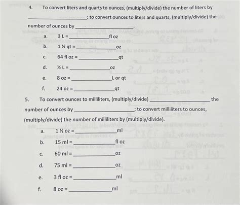 Solved 4 To Convert Liters And Quarts To Ounces Multi