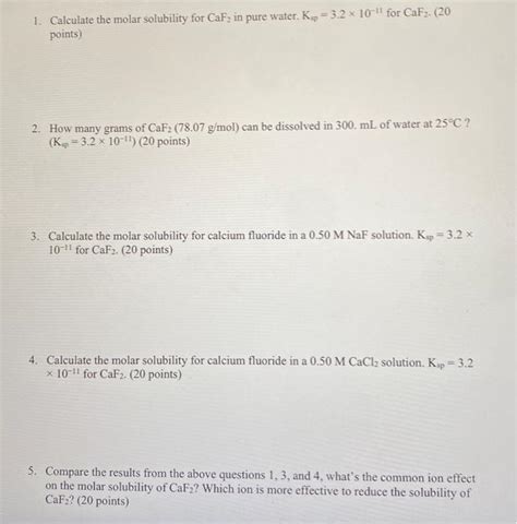 Solved Caf2 Molar Solubility 3 32 10 4M Chegg Com