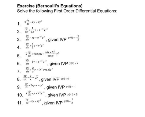 Solved Exercise Bernoulli S Equations Solve The Following First
