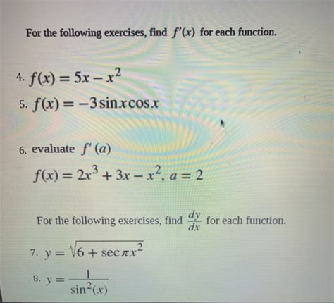 Solved For The Following Exercises Find F X For Each Chegg Com