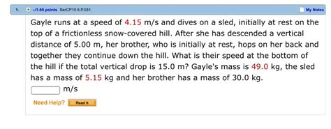 Solved Gayle Runs At A Speed Of 4 15 M S And Dives On A Chegg Com