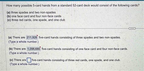 Solved How Many Possible 5 Card Hands From A Standard 52 Card Deck