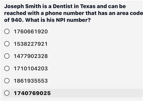 Solved Joseph Smith Is A Dentist In Texas And Can Be Reached With A