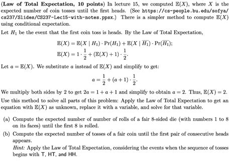 Solved Law Of Total Expectation 10 Points In Lecture 15 Chegg Com