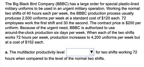 Solved The Big Black Bird Company Bbbc Has A Large Order Chegg Com