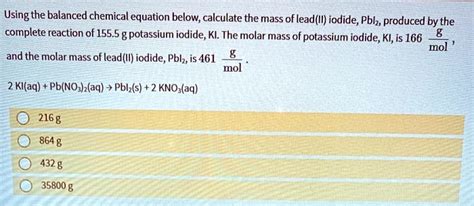 Solved Using The Balanced Chemical Equation Below Calculate The Mass