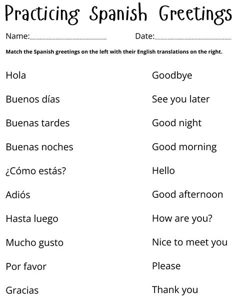 Spanish For Beginners Free Greetings Worksheets