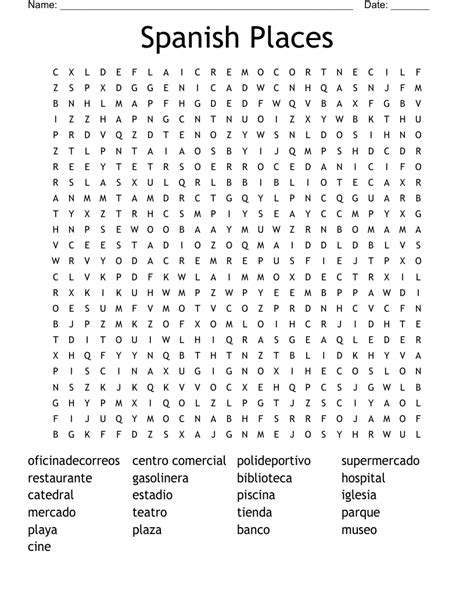 Spanish Places In Town Word Search Wordmint
