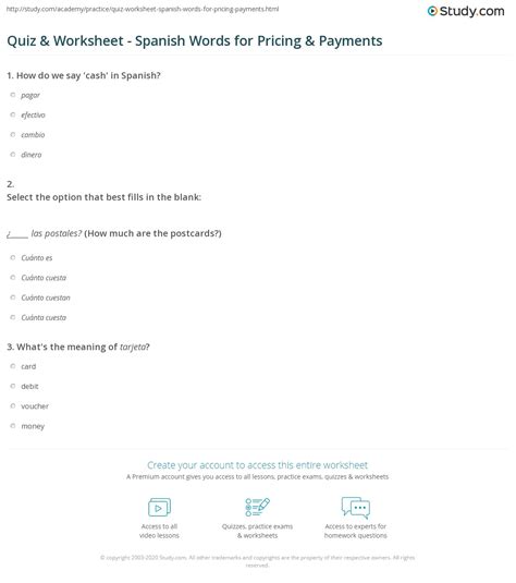 Spanish Price Payment Vocabulary Lesson Study Com