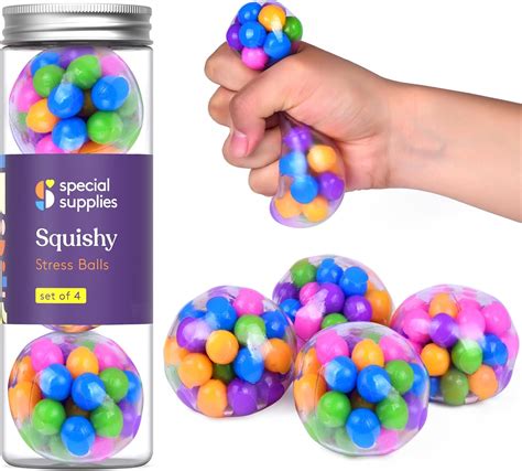 Squishy Stress Ball 4 Pack Squeeze Color Sensory Toy Relieve Tension