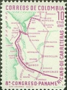 Stamp Map Of Pan American Highway Through Colombia Colombia Pan