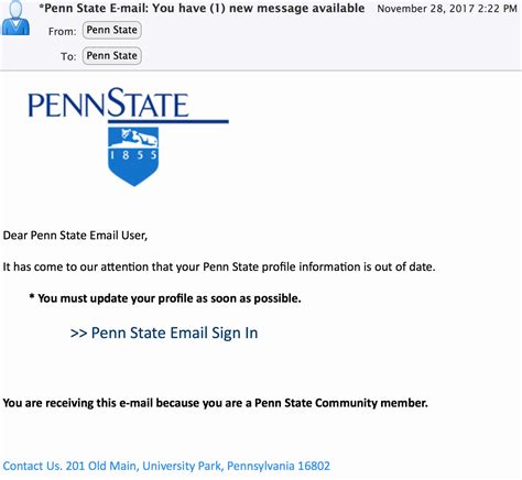 Stop Phishing Scams Penn State E Mail You Have 1 New Message