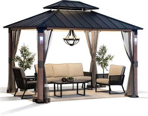 Sunjoy 10 Ft X 12 Ft Hardtop Gazebo With Led Lights Battery Operated