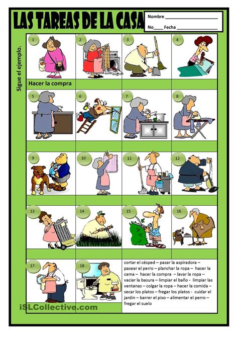 Tareas De La Casa Tareas De Casa Actividades Para Clase De Espa Ol