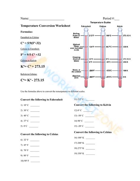 Temperature Conversion Worksheet Kelvin Celsius Fahrenheit