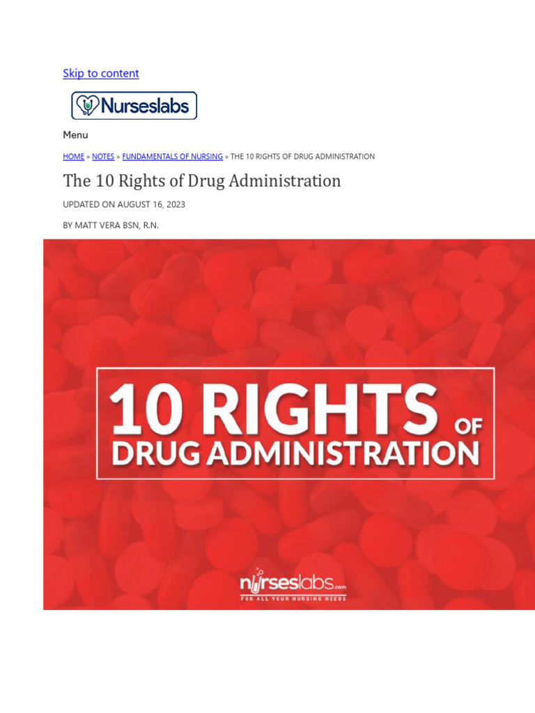 The 10 Rights Of Drug Administration Nurseslabs