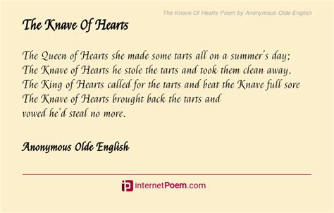 The Knave Of Hearts Poem By Anonymous Olde English Poem Hunter