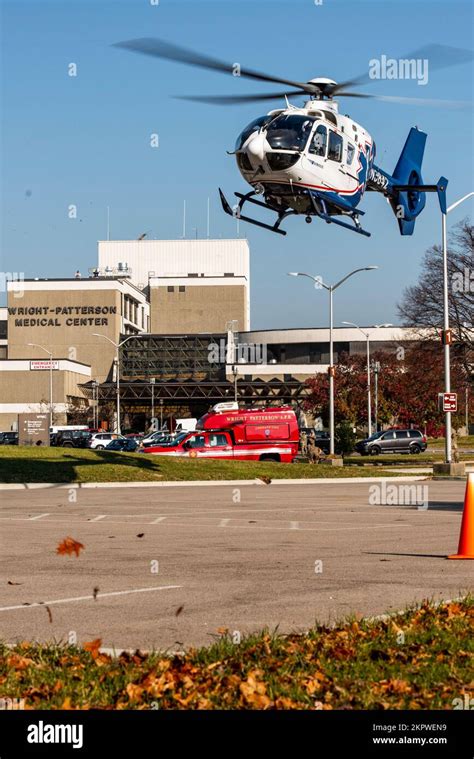 The Miami Valley Hospital Care Flight Helicopter Lands During The Nov