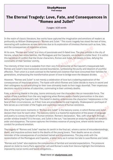 The Power Of Romeo And Juliet S Love Free Essay Example 1066 Words