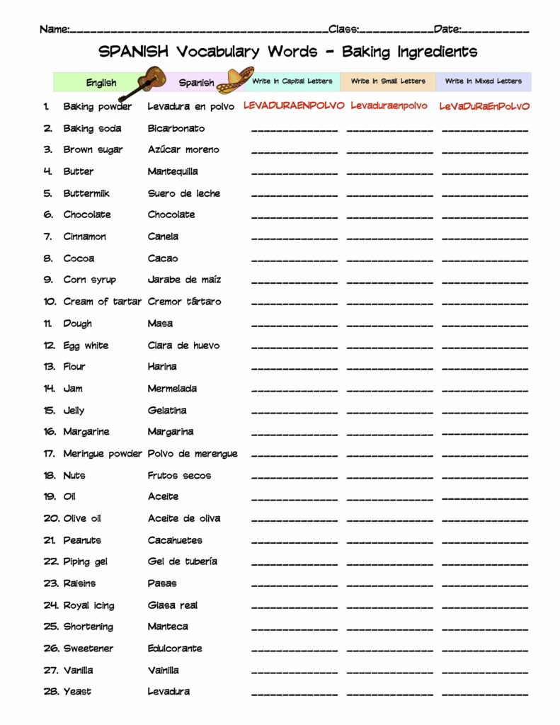 The Ultimate Spanish Vocabulary Word List Worksheets Answer Keys